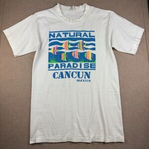 Vintage Cancun T-Shirt Men L White‎ Natural Paradise Fish Graphic Mexico USA